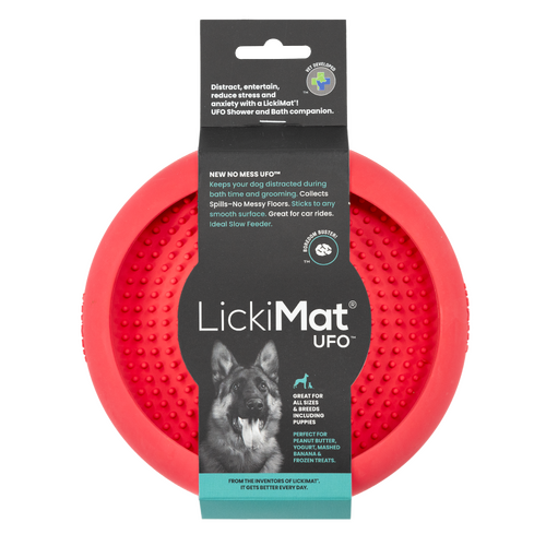 Lickimat UFO dog food bowl pink